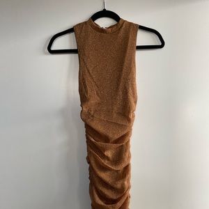 Fashion Nova Gold Shimmer Holiday Midi dress